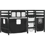 Vidaxl - lit mezzanine enfants et rideaux blanc / noir 90x200cm pin massif