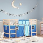 Vidaxl - lit mezzanine enfants et rideaux bleu 90x190cm bois pin massif