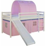 Dcoshop26 - lit mezzanine pour enfant avec sommier toboggan tunnel rideau modle rose 90x200 cm lit06187 ...