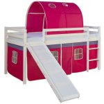 Dcoshop26 - lit mezzanine pour enfant avec sommier toboggan tunnel rideau modle rose fonc 90x200 cm ...