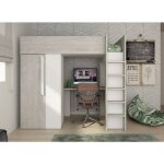 Lit mezzanine 205x183 cm avec armoire et bureau blanc mat et ch�ne - armenia