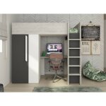 Lit mezzanine 205x183 cm avec armoire et bureau noir graphite, blanc mat et chêne - armenia Lit mezzanine 205x183 cm avec armoire et bureau noir graphite, blanc mat et chêne - armenia