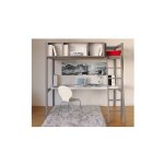 Vente - unique - lit mezzanine lou 90x190 + 1 sommier + bureau + rangement 3 niches / gris taupe / 199x151x195 ...