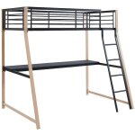 Lit mezzanine malicia - 90 x 190 cm - bureau int�gr� - noir et ch�ne