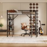 Lit mezzanine avec bureau, lit mezzanine ados 90x200 cm avec étagères, lit mezzanine adulte, cadre de ... Lit mezzanine avec bureau, lit mezzanine ados 90x200 cm avec étagères, lit mezzanine adulte, cadre de ...