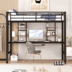 Lit mezzanine en métal 90x200cm pour enfants - cadre de lit en fer lit surélevé avec bureau pour étude ... Lit mezzanine en métal 90x200cm pour enfants - cadre de lit en fer lit surélevé avec bureau pour étude ...
