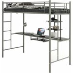 Costway lit mezzanine en m�tal avec bureau, 90 x 190 cm, avec 2 etag�res, 2 �chelles, garde - corps sur ...