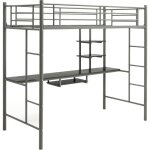 Lit mezzanine en métal avec bureau, lit superposé 2 en 1 avec poste de travail, étagères de rangement, ... Lit mezzanine en métal avec bureau, lit superposé 2 en 1 avec poste de travail, étagères de rangement, ...