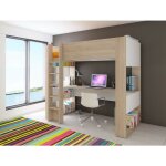 Lit mezzanine 205x183 cm ch�ne et blanc mat avec bureau - larice