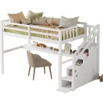 Modernluxe - lit mezzanine en bois de pin - 90x200cm - avec escalier de rangement et bureau - avec sommier ...