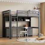 Redom - lit mezzanine, avec table basse, garde - corps hauts, escalier stable, 90 x 200 cm, en bois, ...