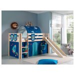 Les tendances - lit mi - hauteur 90x200 avec toboggan sommier inclus et housse astro vipack pino - bois ...