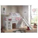 Les tendances - lit mi - hauteur 90x200 avec toboggan sommier inclus et housse birdy vipack pino - blanc ...
