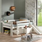 Lit mi - hauteur pip 90x200 cm + toboggan, 2 tiroirs et �tag�re