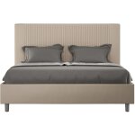 Lit moderne 140x190 cm avec tte de lit rayures verticales matelass simili cuir caf bazen -