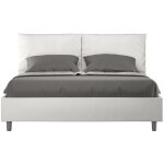 Lit moderne 160x200 cm avec tte de lit coussins simili cuir blanc anja -