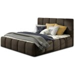 Lit adulte vika ? velours capitonn� avec sommier - marron - 180x200 - version avec sommier
