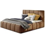 Les tendances - lit adulte vika ? velours capitonn� - marron clair - 140x200 - version avec sommier