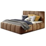 Les tendances - lit adulte vika ? velours capitonn� - marron clair - 160x200 - version avec sommier