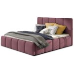 Lit adulte vika ? velours capitonn - rose - 180x200