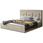 Lit moderne en tissu clarin - avec ou sans rangement - beige - 200x200 - version sommier et coffre