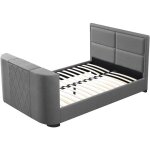 Sampur - lit palace tv : solide, confortable, design rafin avec meuble tv intgra - gris clair 160x200 ...