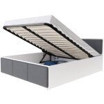 Kids literie - lit panama t 140x190 + coffre - sommier inclus blanc - gris fonc�