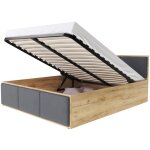 Kids literie - lit panama t 140x190 + coffre - sommier inclus ch�ne - gris fonc�