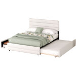 Lit plateforme en lin beige 140x200 cm avec tiroir - lit 90x190 cm et 2 tiroirs de rangement