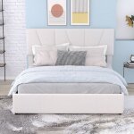 Hauss spole - lit plateforme rembourr avec 4 tiroirs et tte de lit rglable - 140 x 200 cm, beige