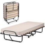 Goplus - lit pliant 183 x 80 cm avec memoire de forme, lit d'appoint avec cadre en acier et 4 roulettes ...