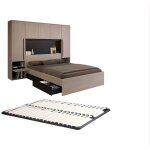 Lit pont 140 x 190 cm avec rangements - avec leds - coloris : naturel et noir + sommier - velona