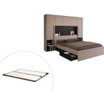 Lit pont 160 x 200 cm avec rangements - avec leds - coloris : naturel et noir + sommier - velona