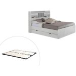 Vente - unique - lit avec rangements 140 x 190 cm - pin - blanc + sommier - mederick