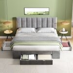 Hauss spole - lit rangement double avec 4 tiroirs, velours, gris - 160 x 200 cm Hauss spole - lit rangement double avec 4 tiroirs, velours, gris - 160 x 200 cm