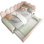 Lit avec rangement gigogne 90x200 cm en velours rose, sommier � lattes inclus, lit tiroir 90x190 cm