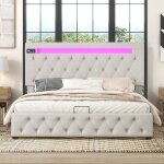 Lit coffre adulte led 160×200cm avec port usb, lecteur bluetooth, tête de lit réglable, sommier tapissier, ... Lit coffre adulte led 160×200cm avec port usb, lecteur bluetooth, tête de lit réglable, sommier tapissier, ...