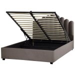 Beliani - lit avec rangement en velours 160 x 200 cm haute t�te de lit taupe vincennes