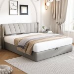 Lit coffre 140x200 cm lit adulte rembourr avec tte de lit rglable de l'angle, lampe led, port usb ...