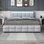 Hauss spole - lit adulte rembourr� 180 x 200 cm, avec rangement, 4 tiroirs, sans matelas, velours, led, ...