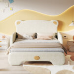Lit rembourr� double enfant lit gigogne 140 x 110 / 200 cm avec t�te de lit en forme d'ours et sommier ...