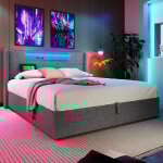 Lit coffre 160x200 cm lit adulte lit double rembourré avec chargement usb type c, éclairage led et sommier ... Lit coffre 160x200 cm lit adulte lit double rembourré avec chargement usb type c, éclairage led et sommier ...