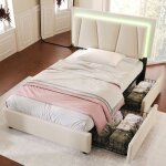 Lit adulte 90x200 cm avec tête de lit réglable en hauteur et éclairage led, sommier à lattes en bois, ... Lit adulte 90x200 cm avec tête de lit réglable en hauteur et éclairage led, sommier à lattes en bois, ...