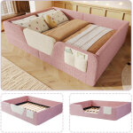 Lit rembourr� enfant velours rose 140x190 cm avec barri�res lat�rales amovibles, sans matelas