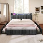Redom - lit adulte 140x200 cm avec chargement usb et �clairage led, sommier � lattes en bois, sans matelas, ...