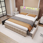 Redom - lit adulte 180x200 cm avec chargement usb et clairage led, sommier  lattes en bois, sans matelas, ...
