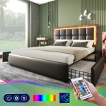 Modernluxe - lit rembourr� avec led et 4 tiroirs - 140x200 cm - t�te de lit r�glable en hauteur - en ...