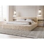 Lit rembourr� avec rangement 160x200 peluche beige enjoy