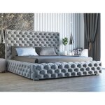 Lit rembourr� avec rangement 160x200 velours gris clair heaven