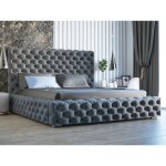Lit rembourr� avec rangement 160x200 velours gris fonc� heaven
